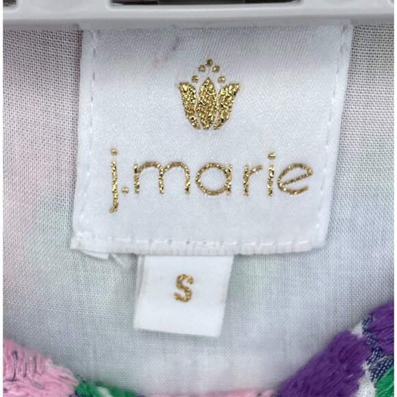 J. Marie Blue Striped Floral Embroidered Ana Maria Dress Bell Sleeve Women Small - Picture 5 of 5